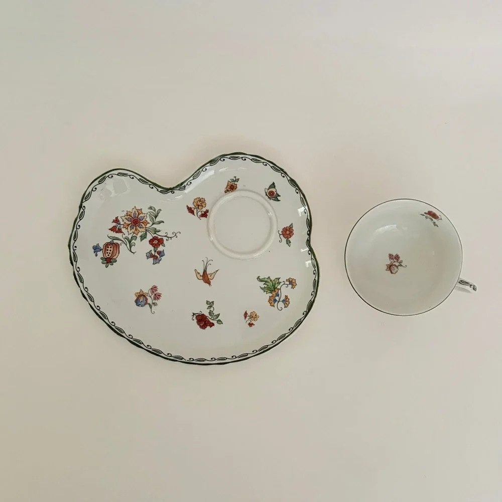 SYRACUSE China Roslyn Antique Snack Plate & Cup Set Floral O.P. Co. 1916